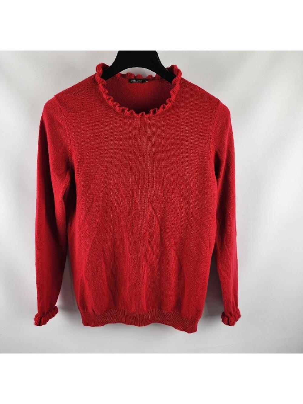 J McLaughlin Sweater Womens Large Red 100% Cashmere Ruffled Collar Pullover